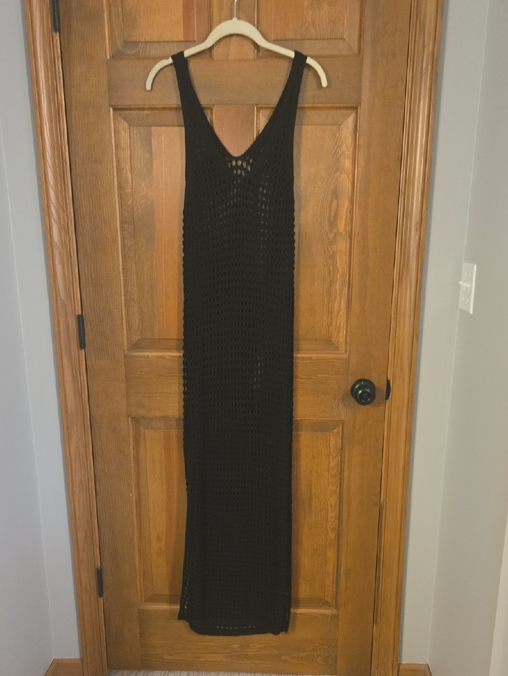 Black Crochet Maxi Swim Cover-Up Dress With Slit On Side